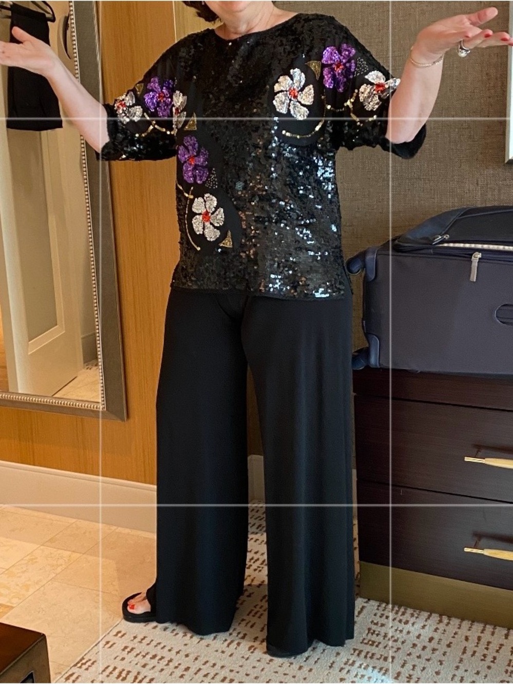 Black Sequin Floral Embellished Women's Blouse